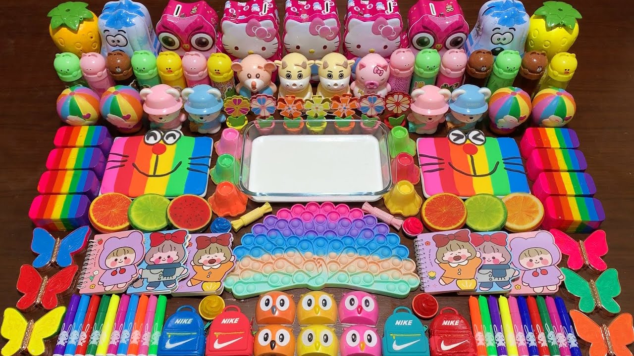 RAINBOW SATISFYING WITH CLAY MAKEUP AND FOAM! Mixing Random Things Into GLOSSY Slime #977