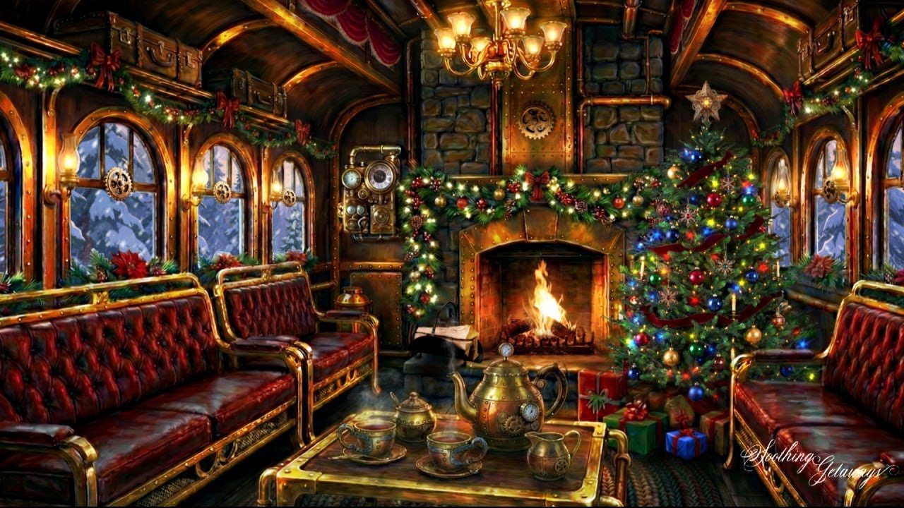 Victorian Steampunk Christmas Train: A Magical Journey w/Crackling Fire, Train Sounds & Falling Snow