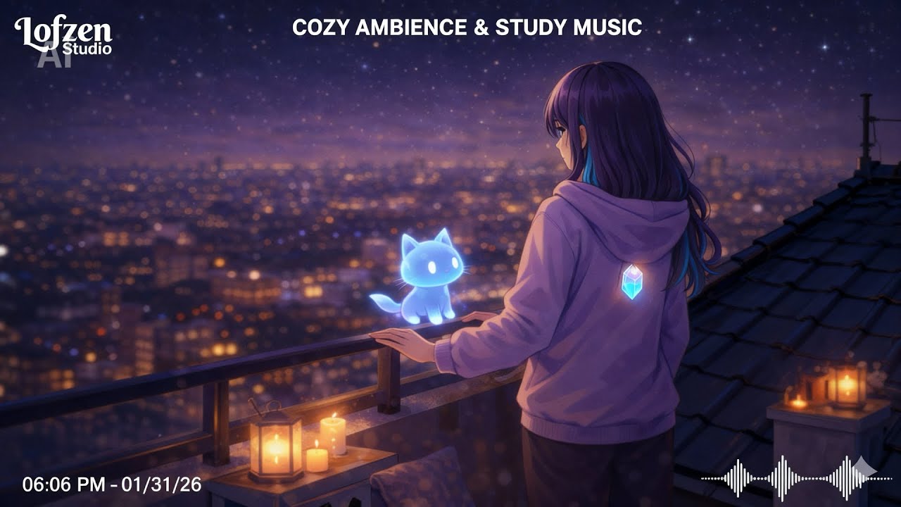 Rooftop Starry Night Lo-Fi ✨ Soft Cozy Music for Relax & Focus | Lofzen Studio