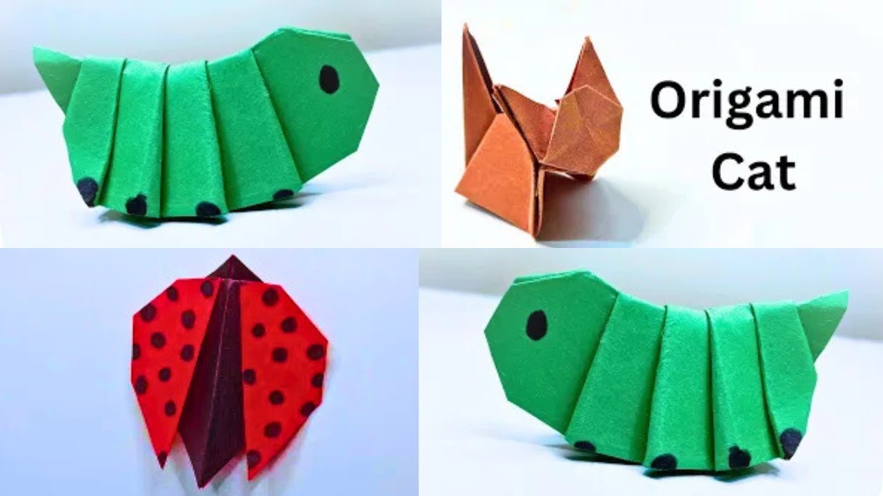 Easy Origami Animals🐛🐱| How To Make a Paper Caterpillar,Cat & Ladybug | Easy Paper Folding Craft DIY