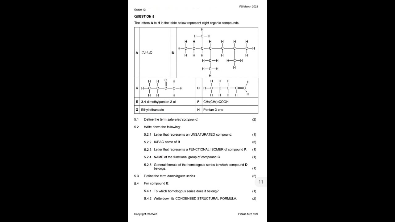 Grade 12-Physical Sciences-March 2022, Free State past paper (Newton's Law and Organic Molecules)