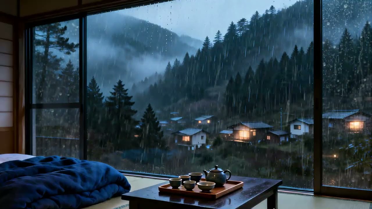 Rain Sounds in a Dark Bedroom (No Ads) Relaxing Ambience for Deep Sleep, Focus, and Meditation