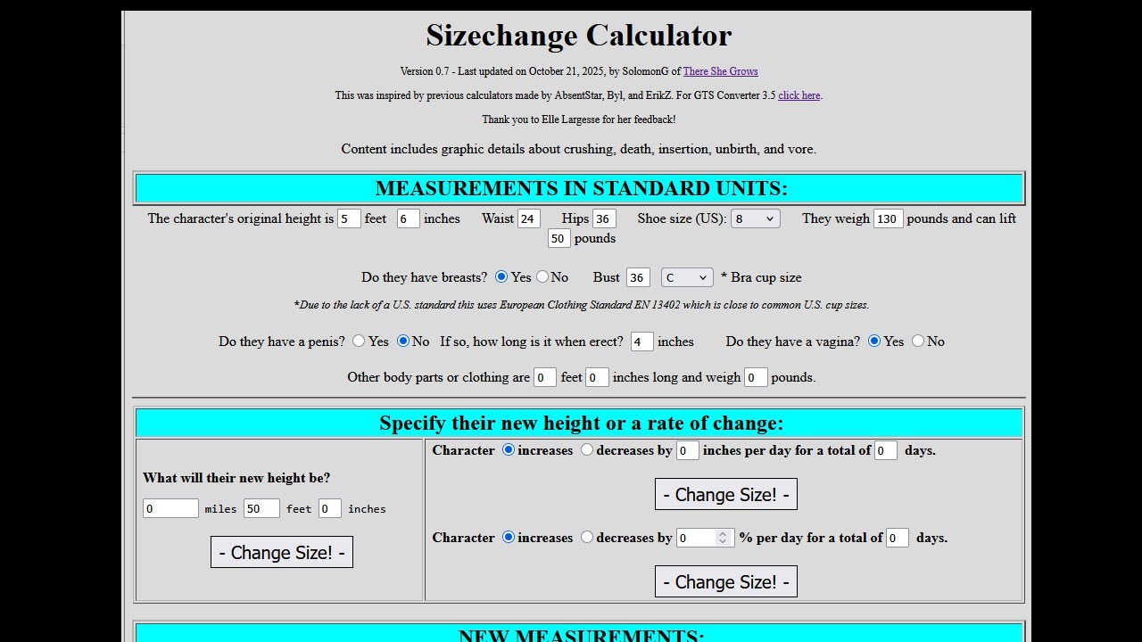 Sizechange Calculator