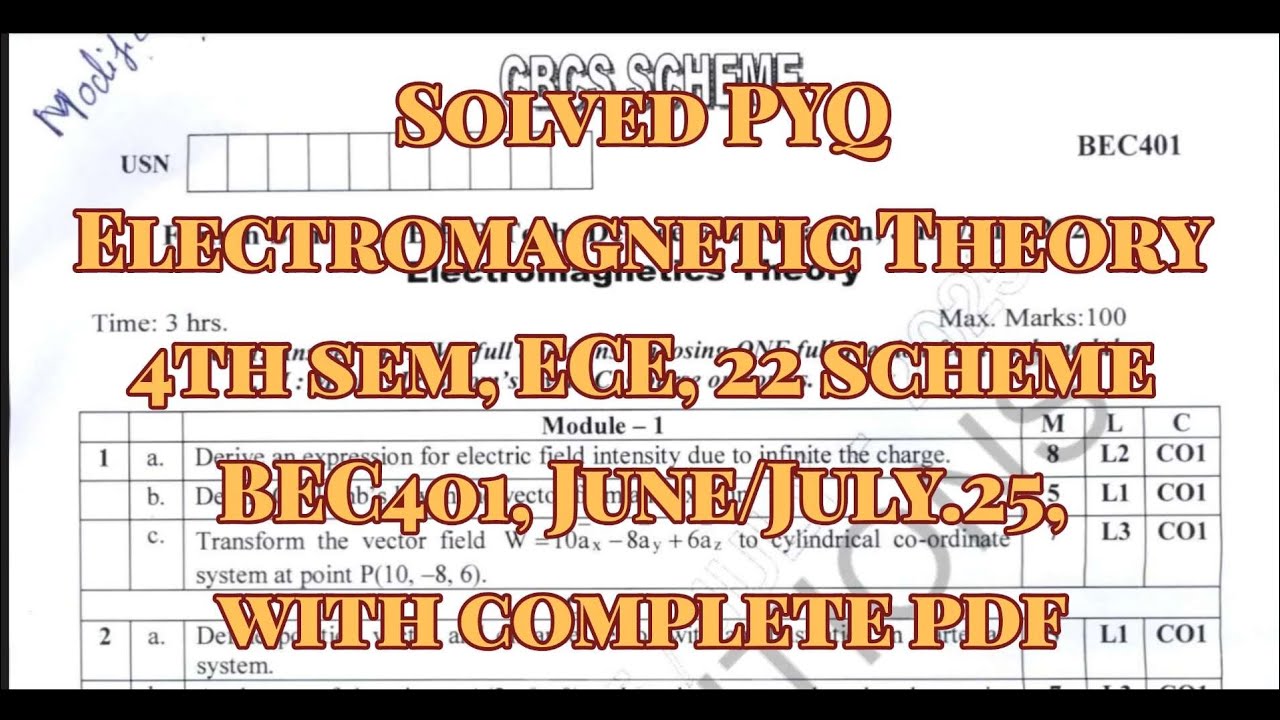 Electromagnetic theory, solved PYQ, BEC401, June/July.25, 22 scheme, ECE Stream with pdf