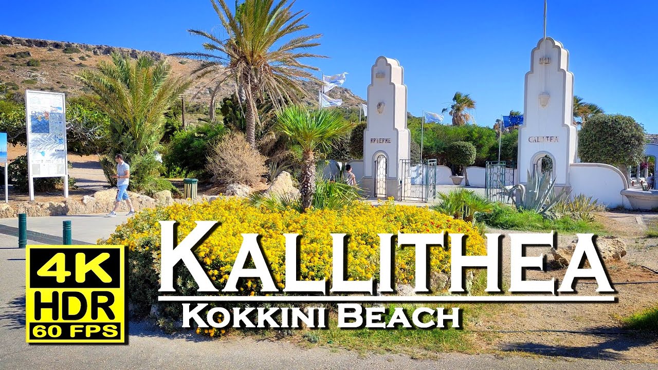 Kallithea Rhodes Greece, Kokkini Beach Walk in 4K 60fps HDR (UHD) 💖 The best places 👀 Walking tour