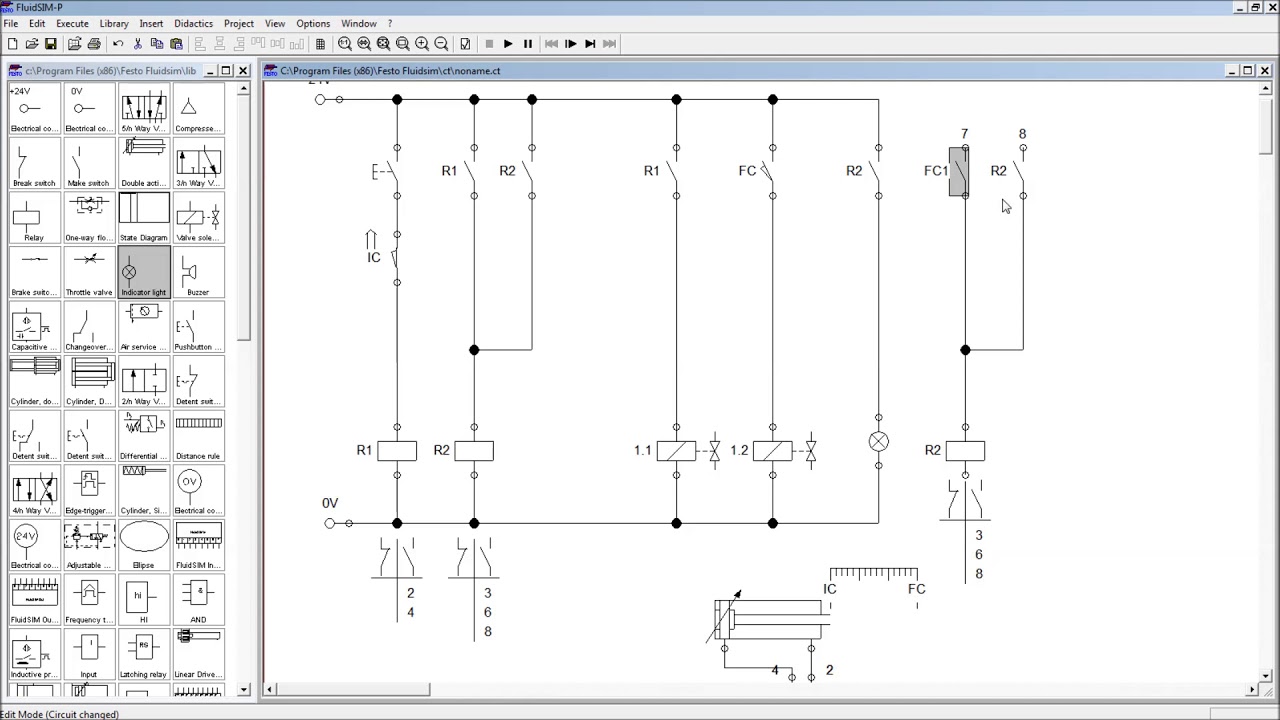 Electroneumática en Fluidsim 13 Circuito A+ / A-  con lámparas y enclaves (memorias)
