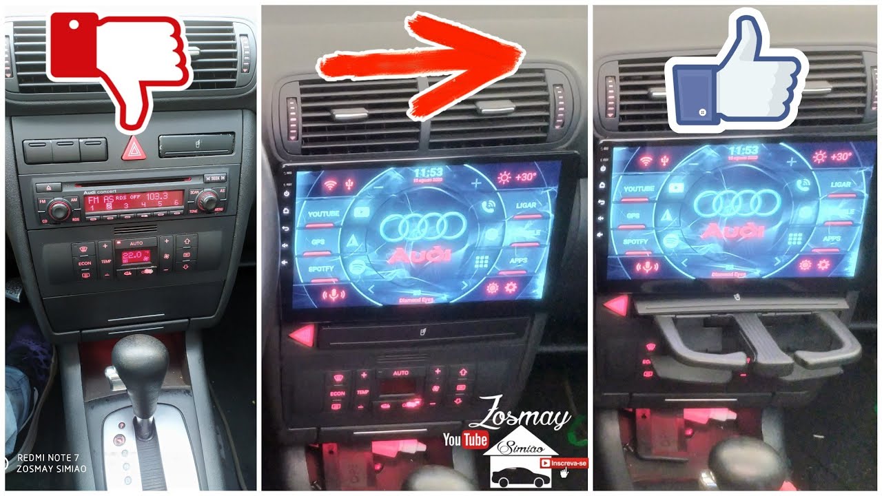 Painel AUDI A3 Porta copos GOLF e Multimidia 10.1 Polegadas, Modificação Passo a Passo