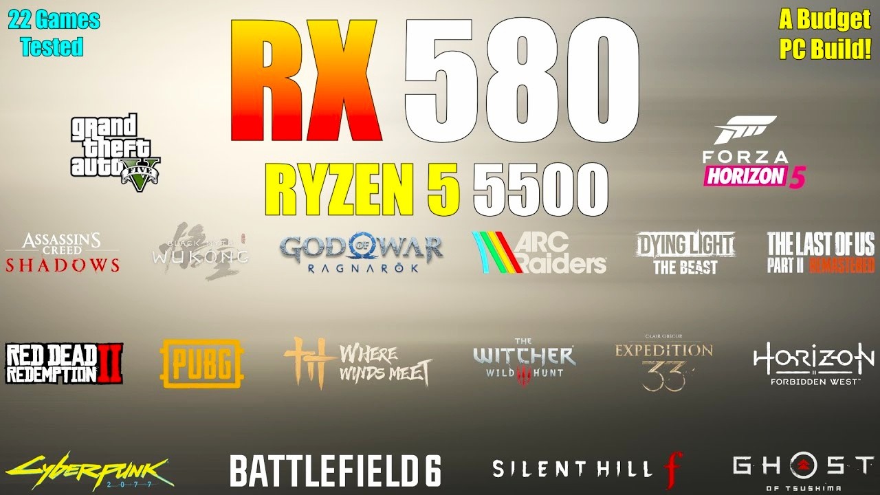 Ryzen 5 5500 + RX 580 8GB 🎮 | 22 Game Benchmark &ndash; Best Cheap Gaming PC?