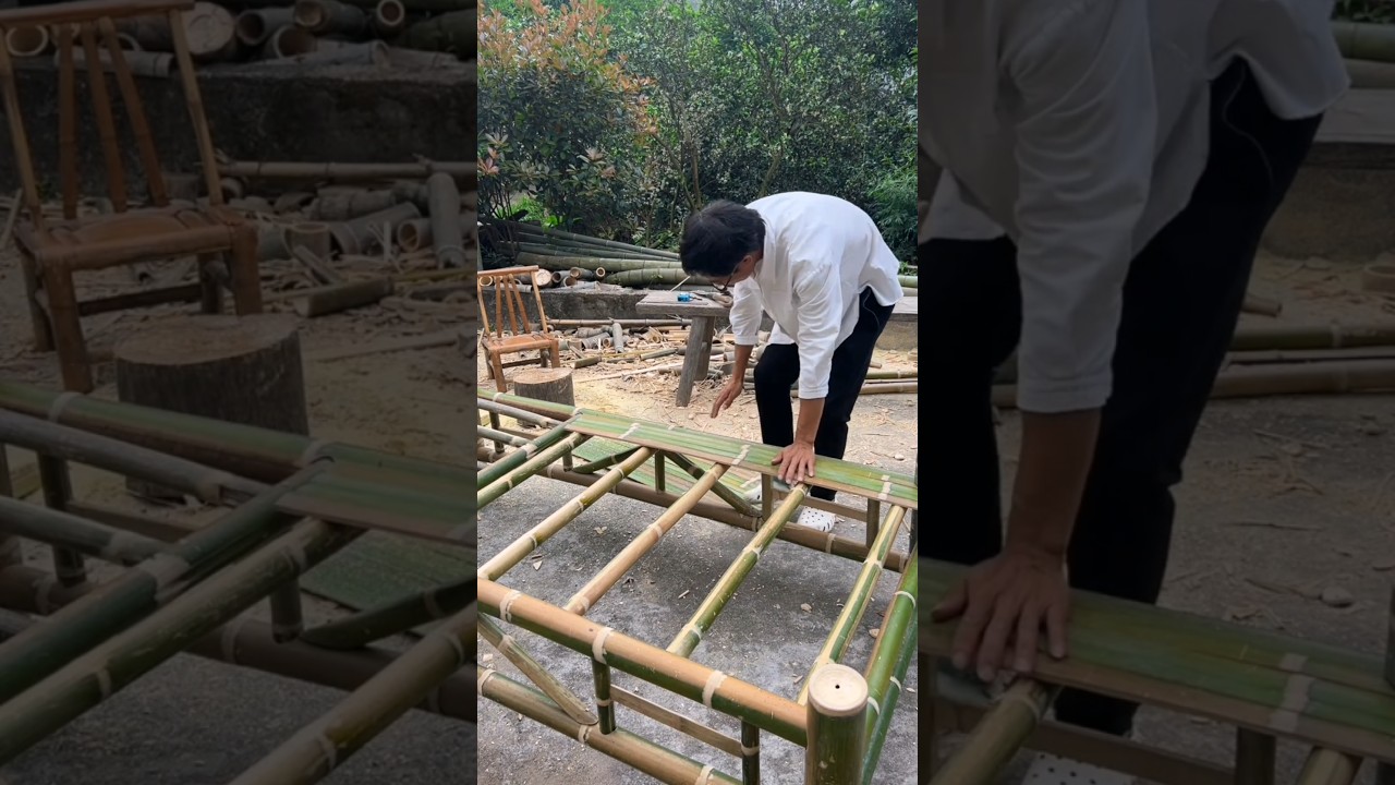 Cozy bamboo bed making 