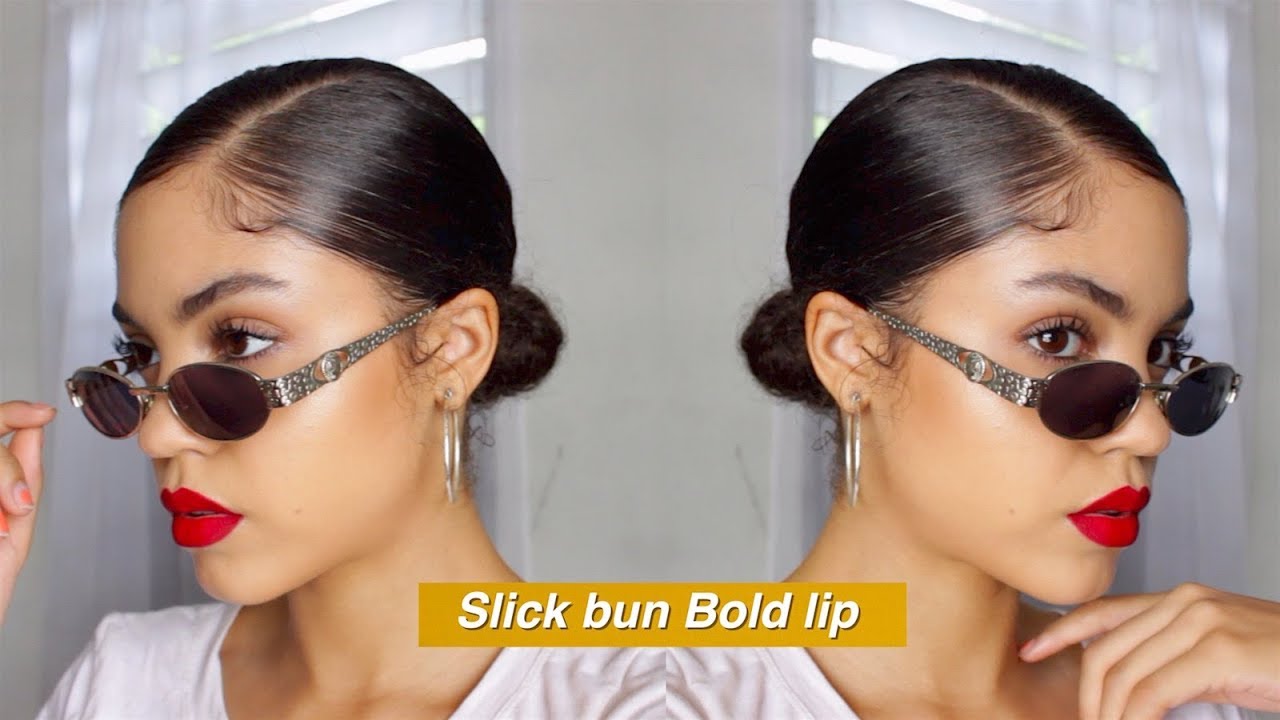 SLICKED BUN BABY HAIRS BOLD LIP | SLAY ON A RAINY DAY