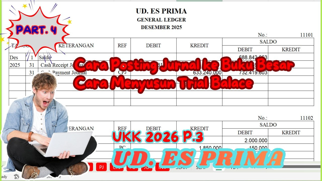 UD. ES PRIMA || UKK 2026 P.3 || POSTING JURNAL KE BUKU BESAR DAN MENYUSUN TRIAL BALANCE || PART. 4
