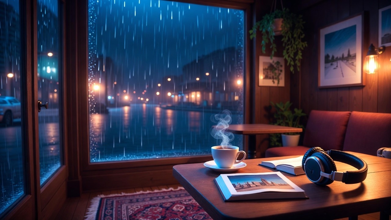 Cozy Rainy Coffee Shop ☕🌧️ 1 Hour Lofi Hip Hop Mix  Beats to Relax  Study to