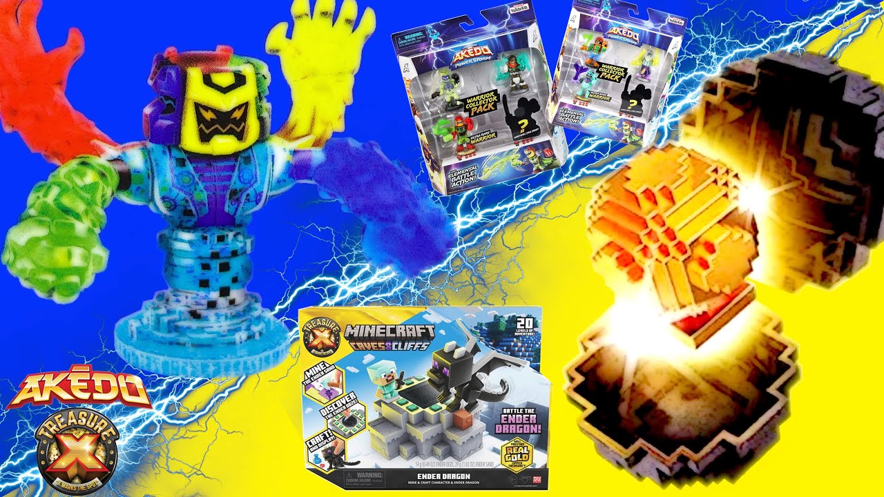 Akedo Warriors Series 3 Collector Pack & Treasure X Caves & Cliffs Ender Dragon Set Double Opening