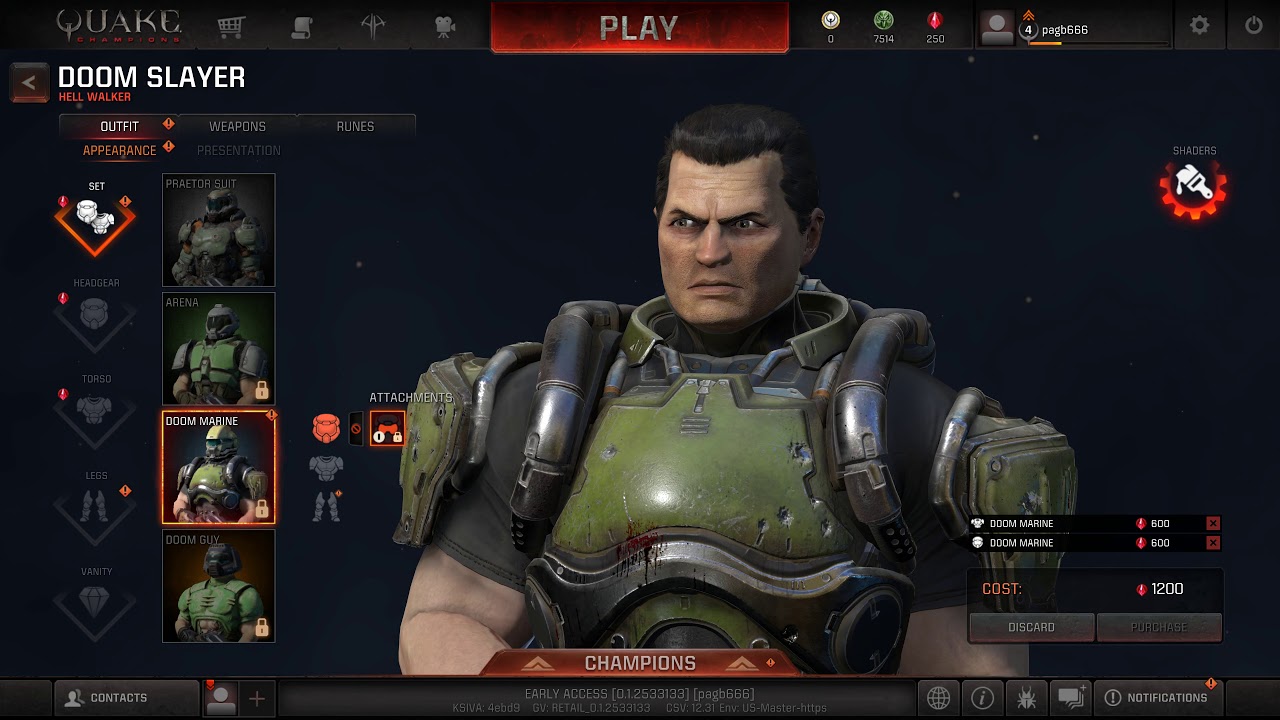 Quake Champions - Doom Slayer / Doomguy skins and cosmetics - UHD 2160p