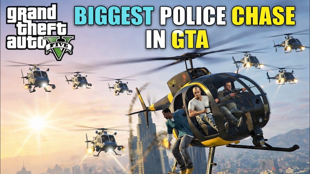 GTA 5 BIGGEST POLICE CHASE EVER 🚨😳 | Helicopter Escape😱