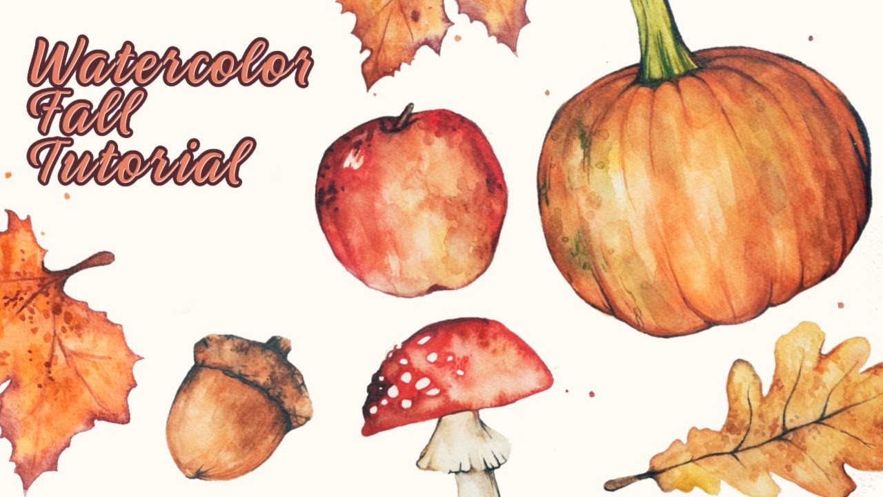 Watercolor Fall Tutorial: Acorn, Apple and Mushroom (Part 3)