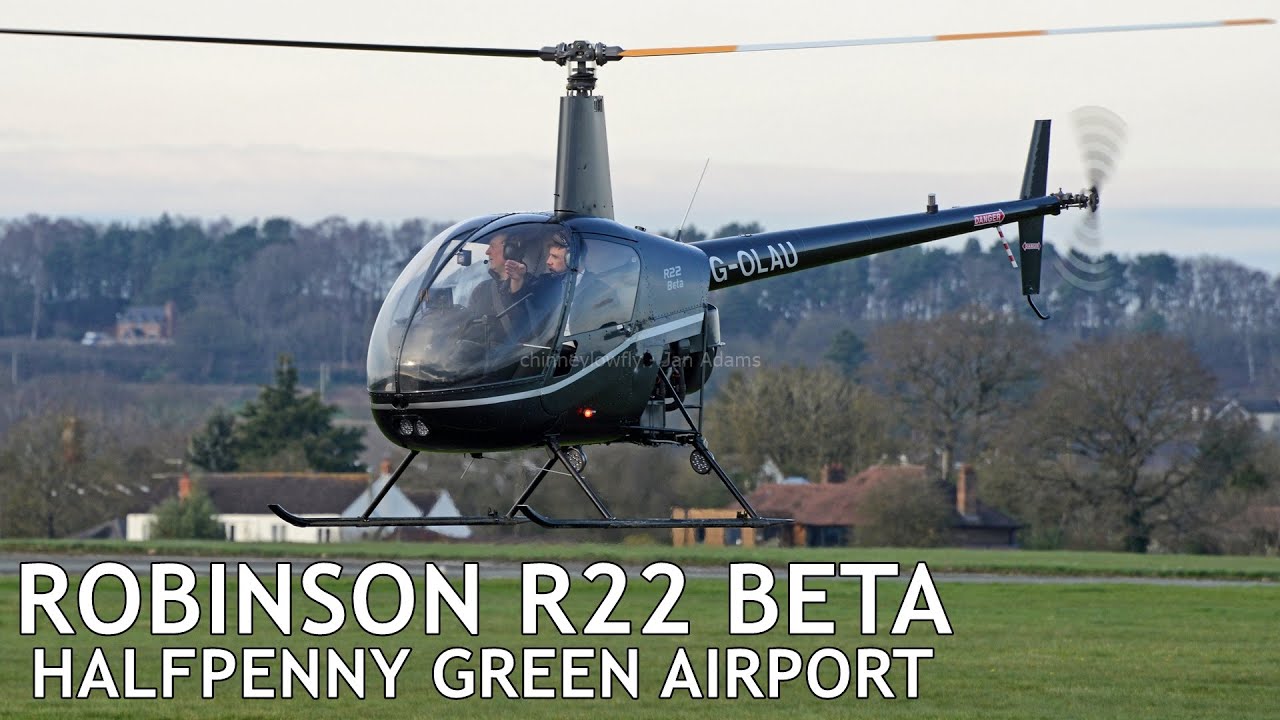 Robinson R22 Beta helicopter - Start up, takeoff and landing