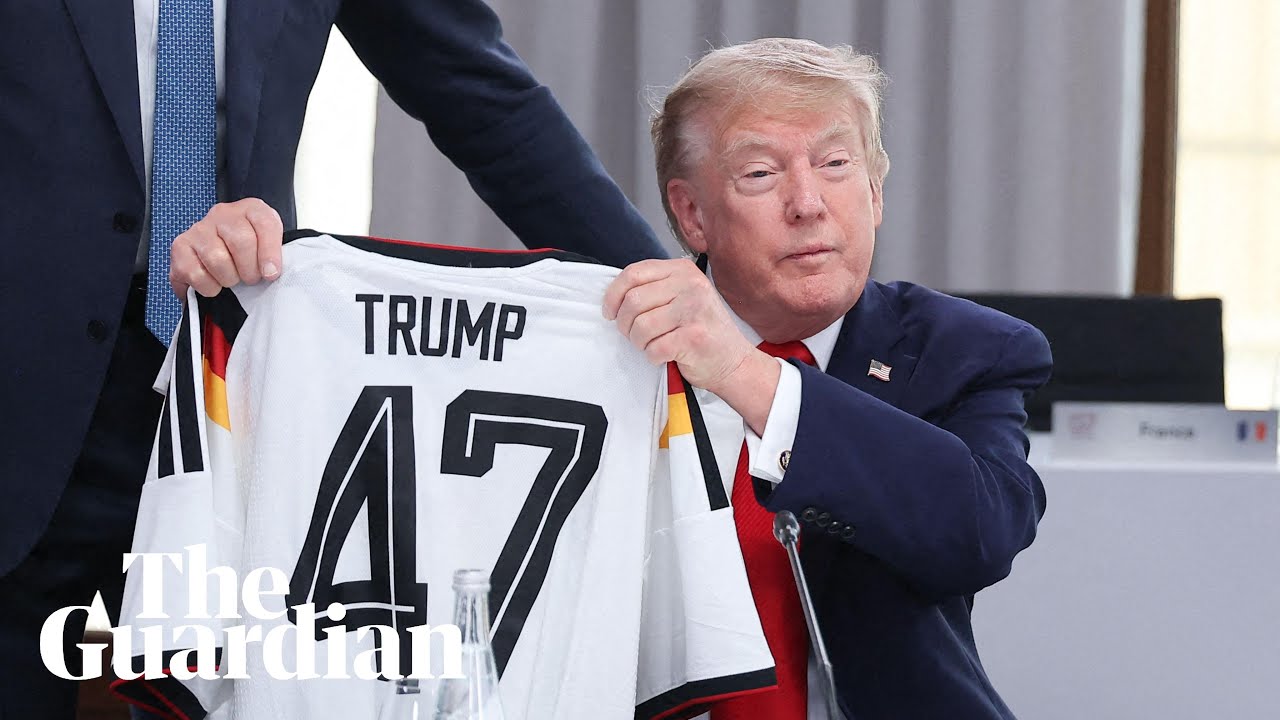 German chancellor Merz gifts Trump football shirt at G7