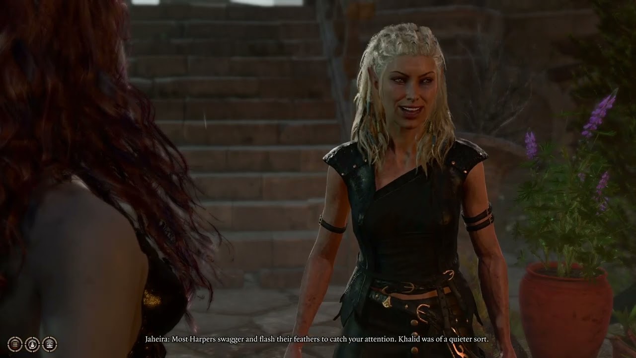 Asking Jaheira about her husband, Khalid