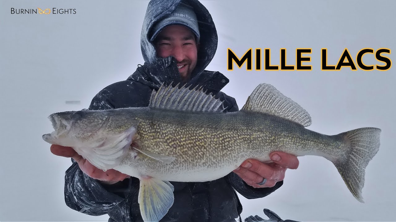 Big Mille Lacs Walleyes - Ice Fishing An Insane Blizzard! - Part 1