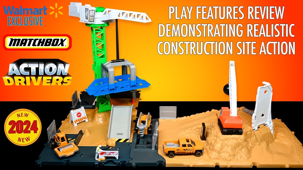 2024 Walmart Exclusive Matchbox Action Drivers Swing and Build Construction Yard Play Features