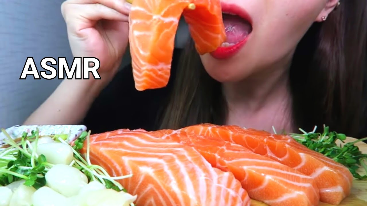 ASMR SALMON SASHIMI EATING SOUNDS 두툼한 연어회 먹방 Sashimi cá hồi ซาชิมิปลาแซลมอน サーモン回