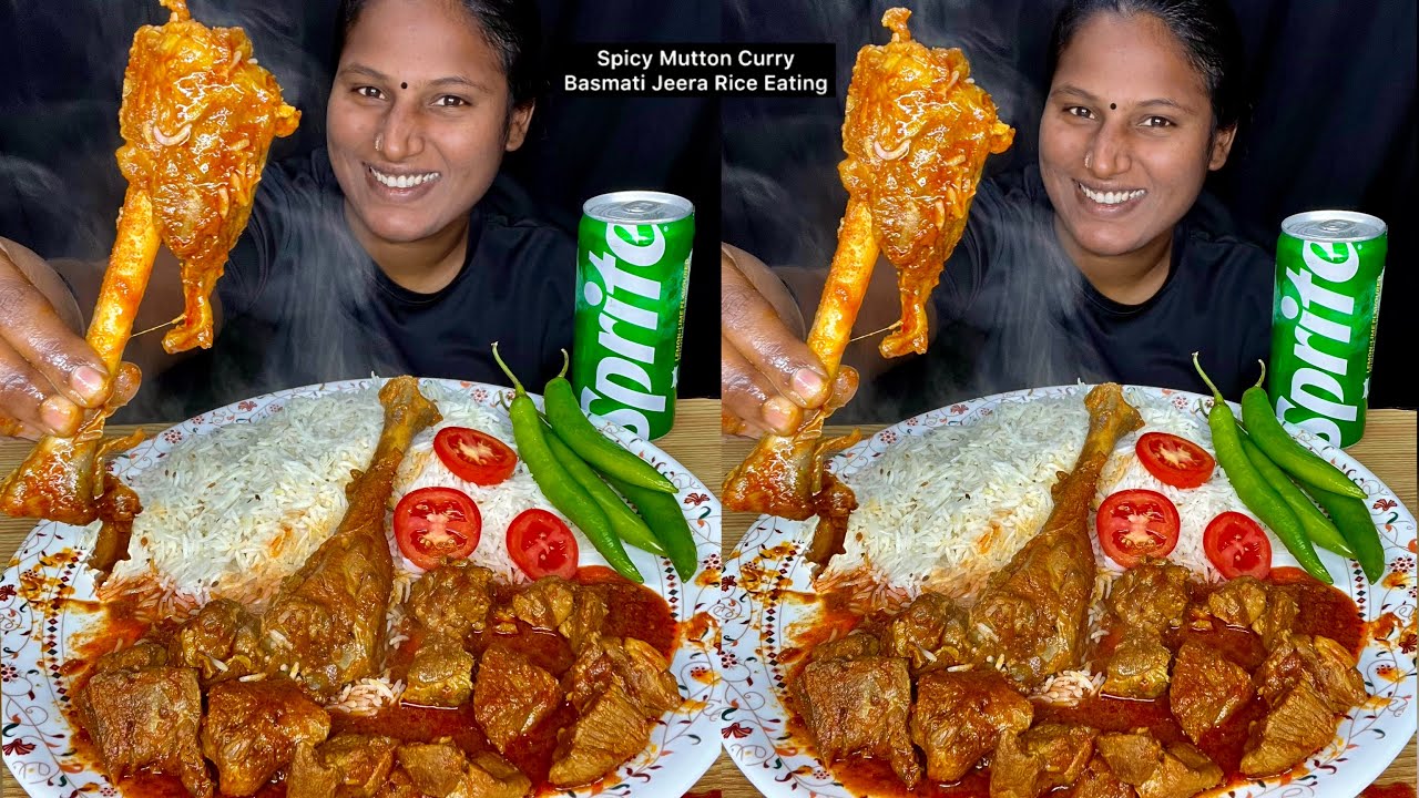 Spicy Mutton Curry, Basmati Jeera Rice Eating Challenge | Video 189