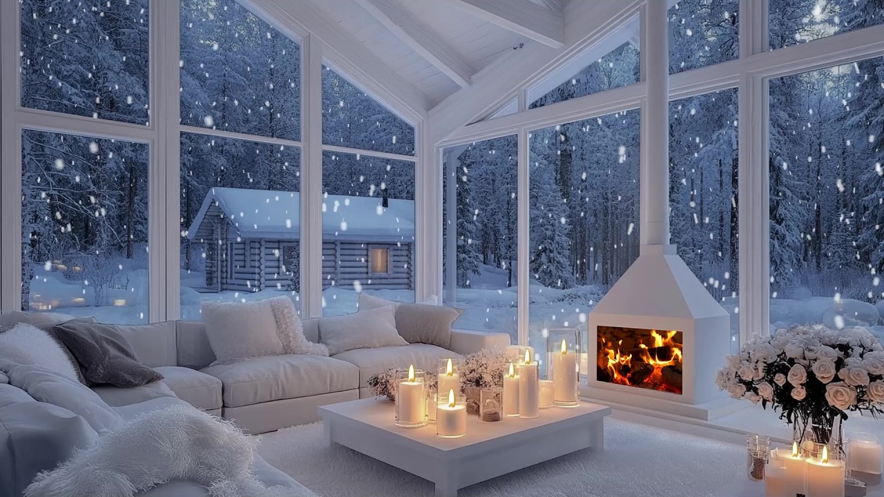 🔥🎹 Winter Hearth Piano Lounge Experience | Snowfall & Soft White Flowers | Relax and Think Clearly