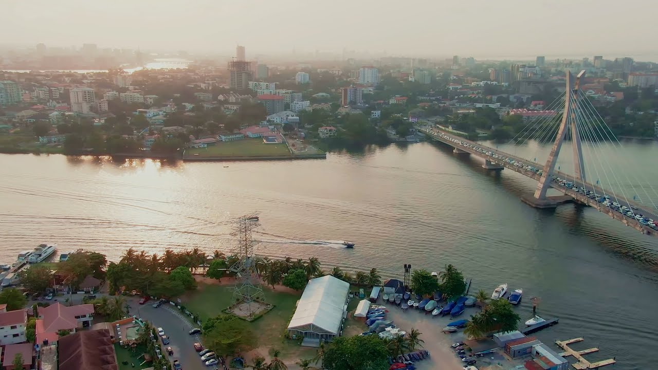 Lagos City Aerial Drone View Lagos Island Commercial District Nigeria