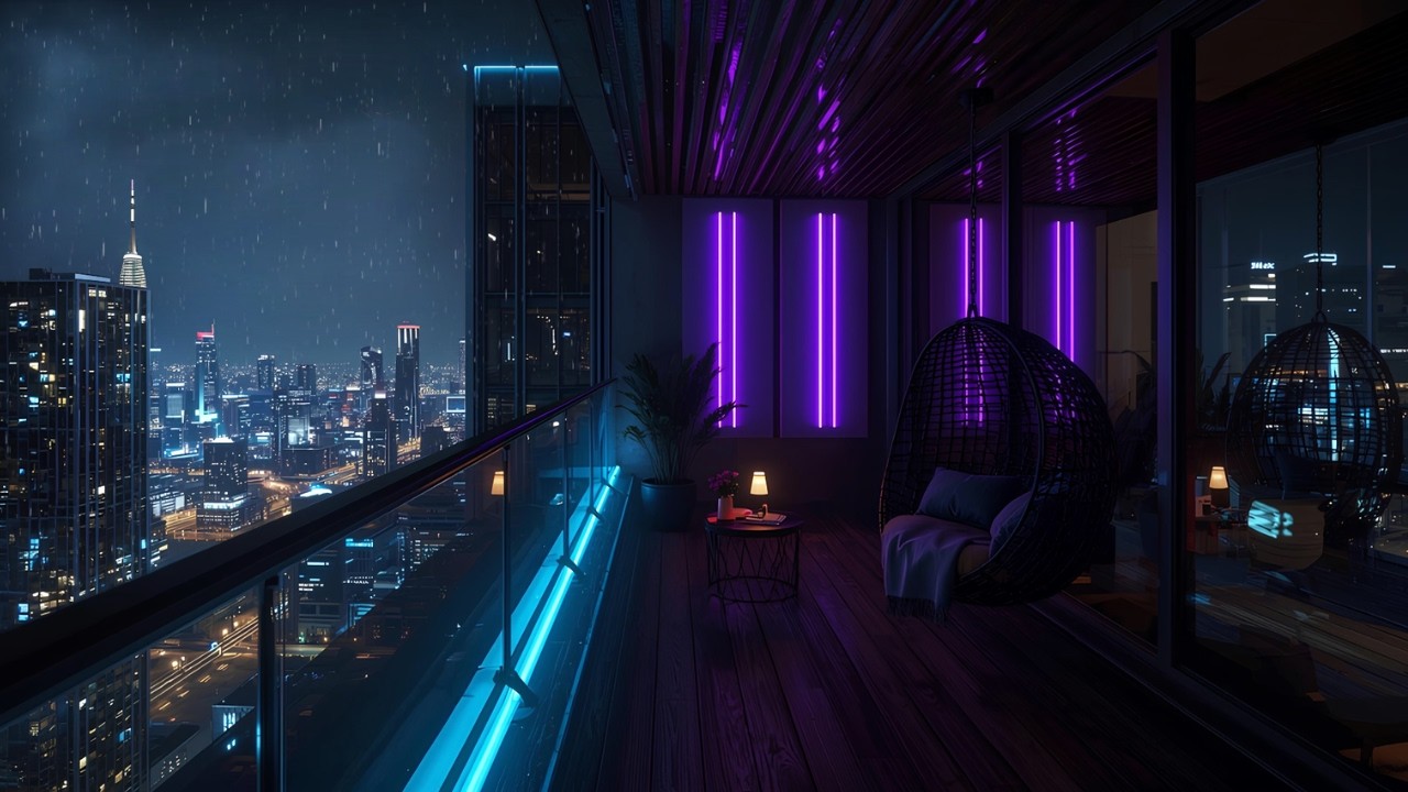 Midnight Balcony Ambience 🌙 Relaxing Night Sounds for Deep Sleep, Study & Peaceful Reflection | 4K