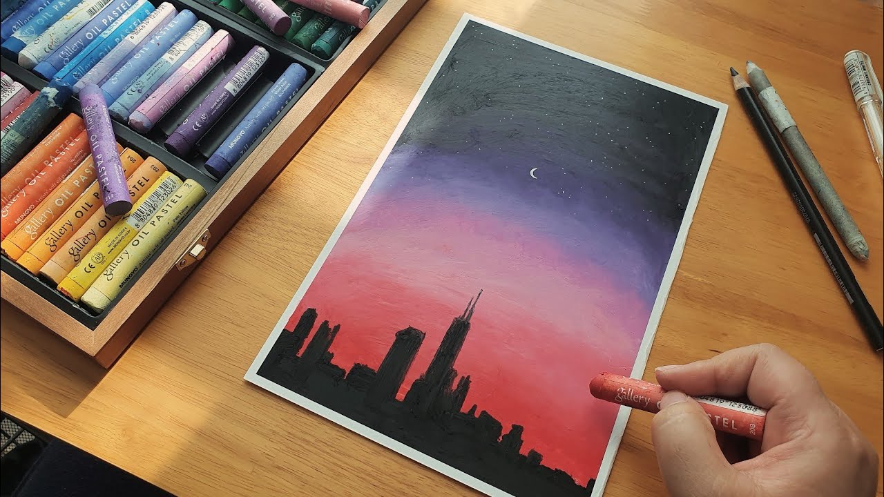 오일파스텔로 그리는 밤하늘, 초보자도 따라할 수 있는 오일파스텔화, drawing with oil pastel