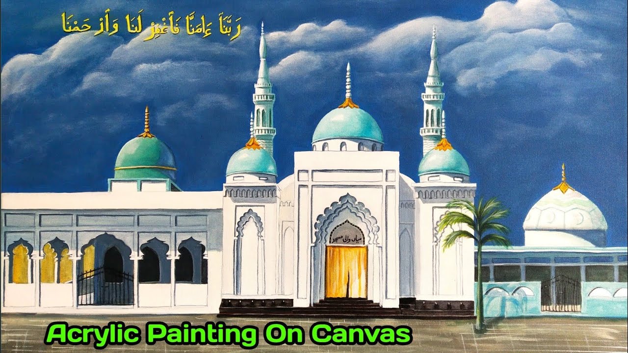 Masjid Acrylic Painting On Canvas | Beautiful Mosque Painting