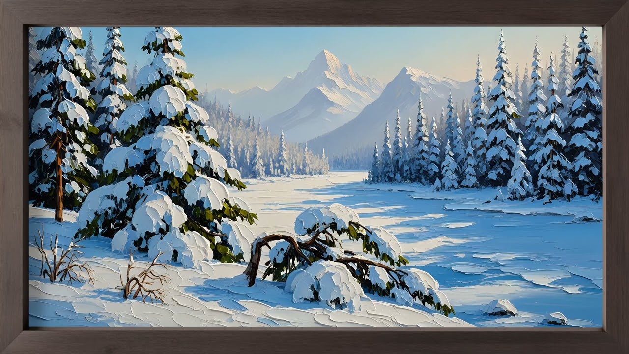 Winter Mountain Wilderness | Impasto Oil Painting Aesthetic | 8 Hours 4K TV Background | Silent