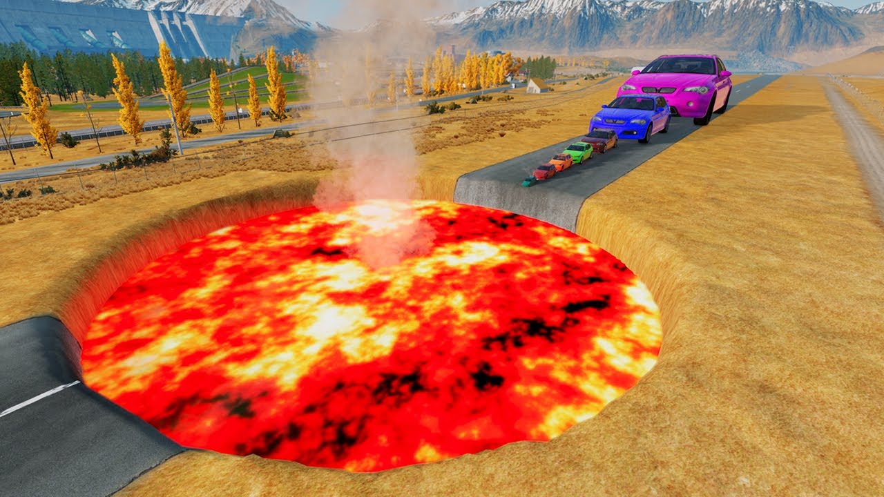 Giant & Small Car Vs Lava Pit😱 BeamNG.Drive