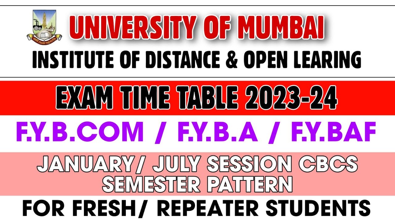 mumbai university idol exam time table 2023-24 F.Y.B.COM / F.Y.B.A / F.Y.B.A