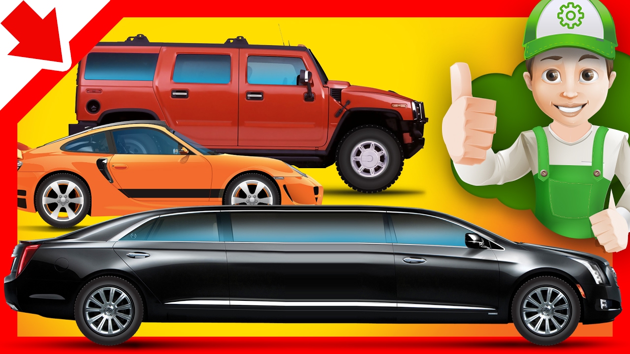 Handy Andy cartoon. Limousine SUV and racing car Cars for kids learning Cartoon for kids 4 years old