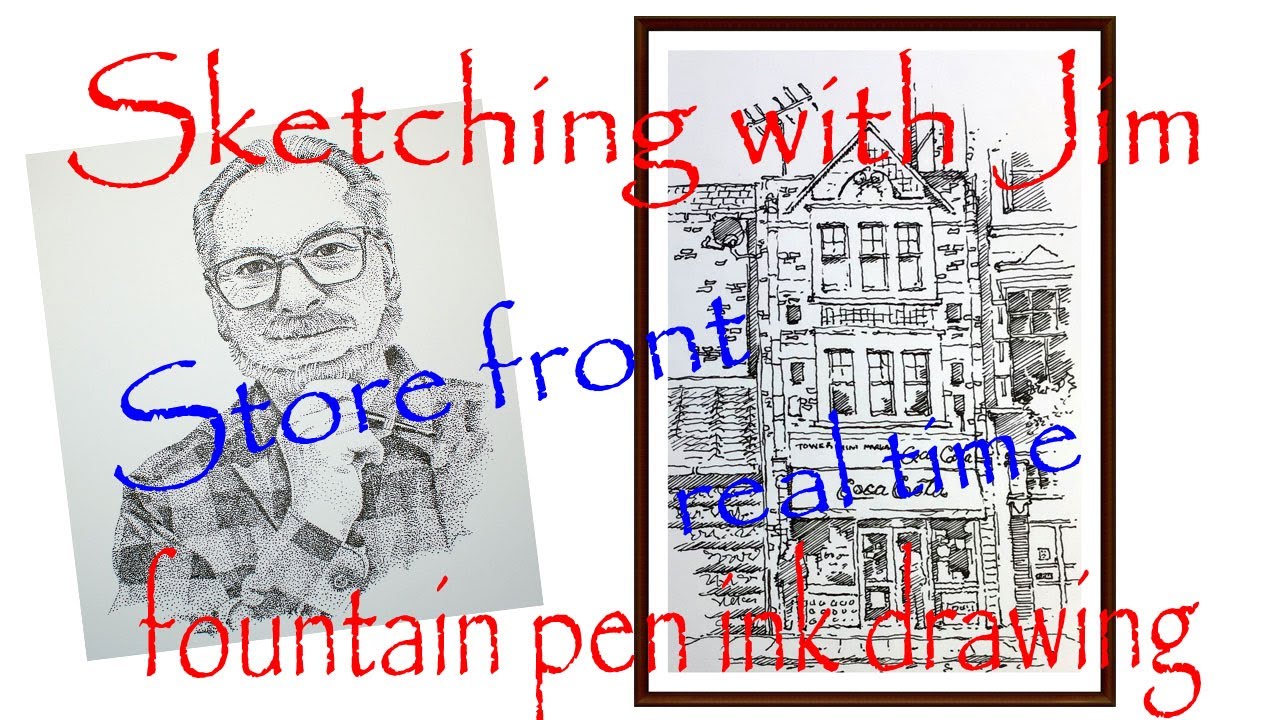 Fountain pen ink drawing of store front