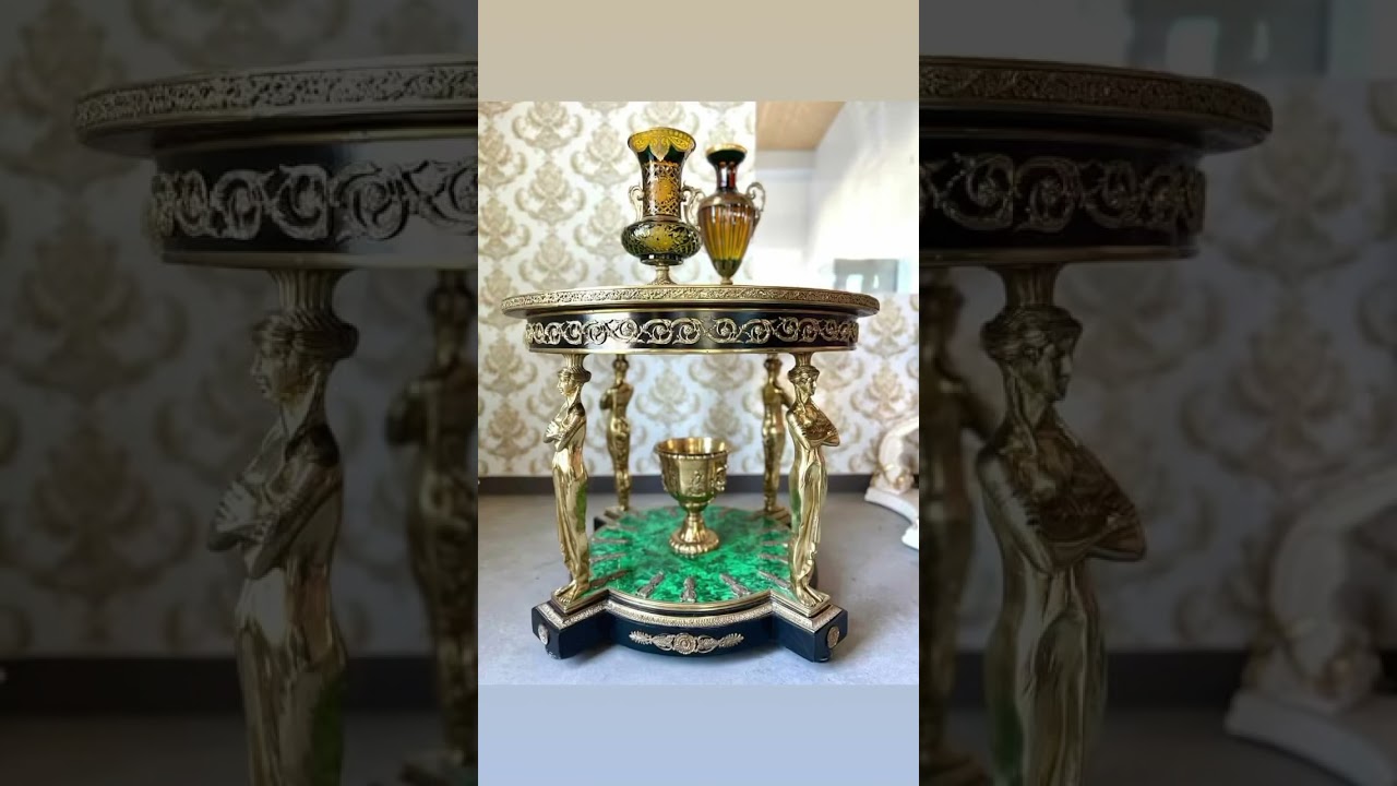 Royal Antique Style Emerald Color with Bronze Status Table #handmadefurniture
