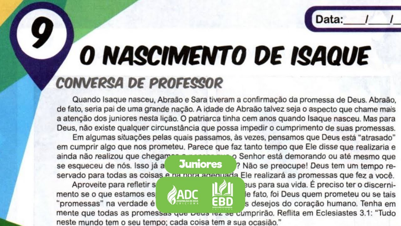 EBD Lição 09 | JUNIORES | O Nascimento De Isaque.