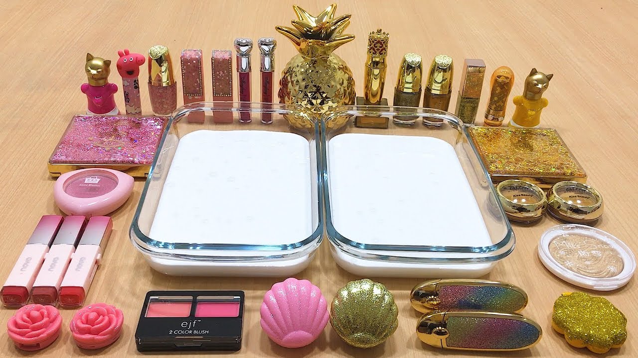 PINK vs GOLD  Mixing Makeup Eyeshadow into Glossy Slime ! Special Series #48 Satisfying Slime Videos