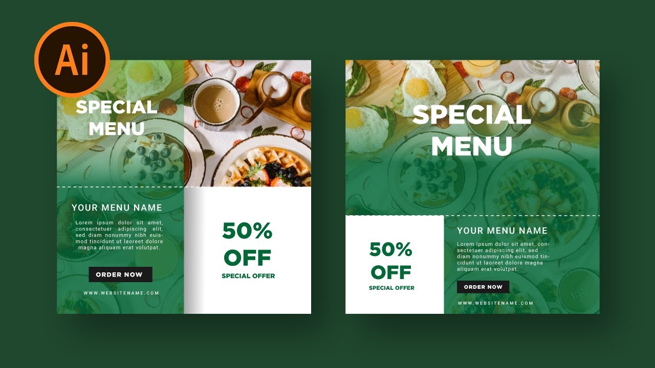 Social Media Banner Design For Food Menu | illustrator Tutorial