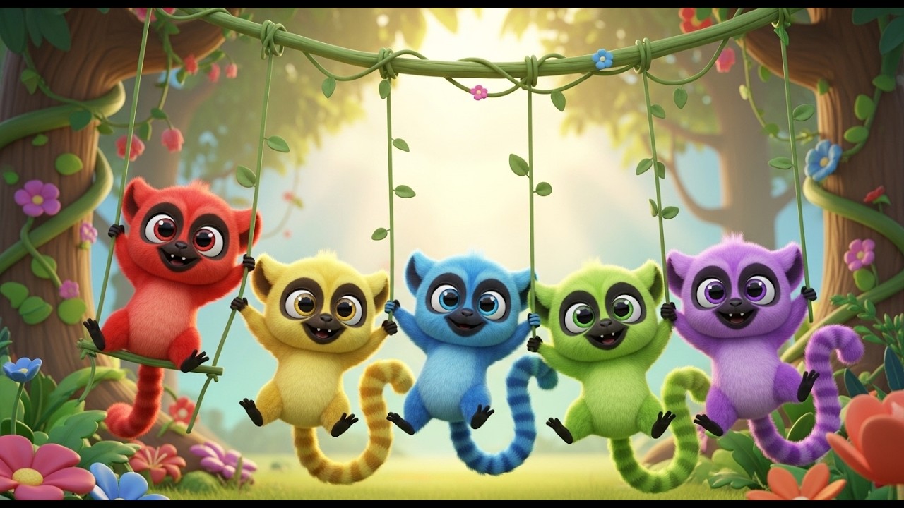 Cinq petits lémuriens se balancent, se balancent | Comptine de la Jungle & Chanson Ani