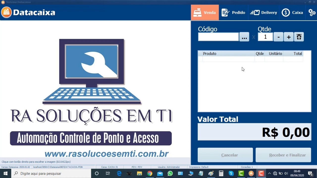 Controle de Vendas Delivery Sistema Ra data caixa
