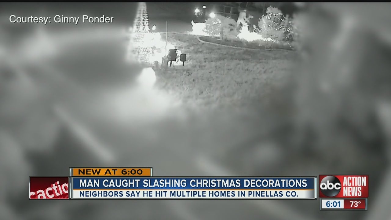 Christmas Grinch caught on camera slashing holiday inflatables