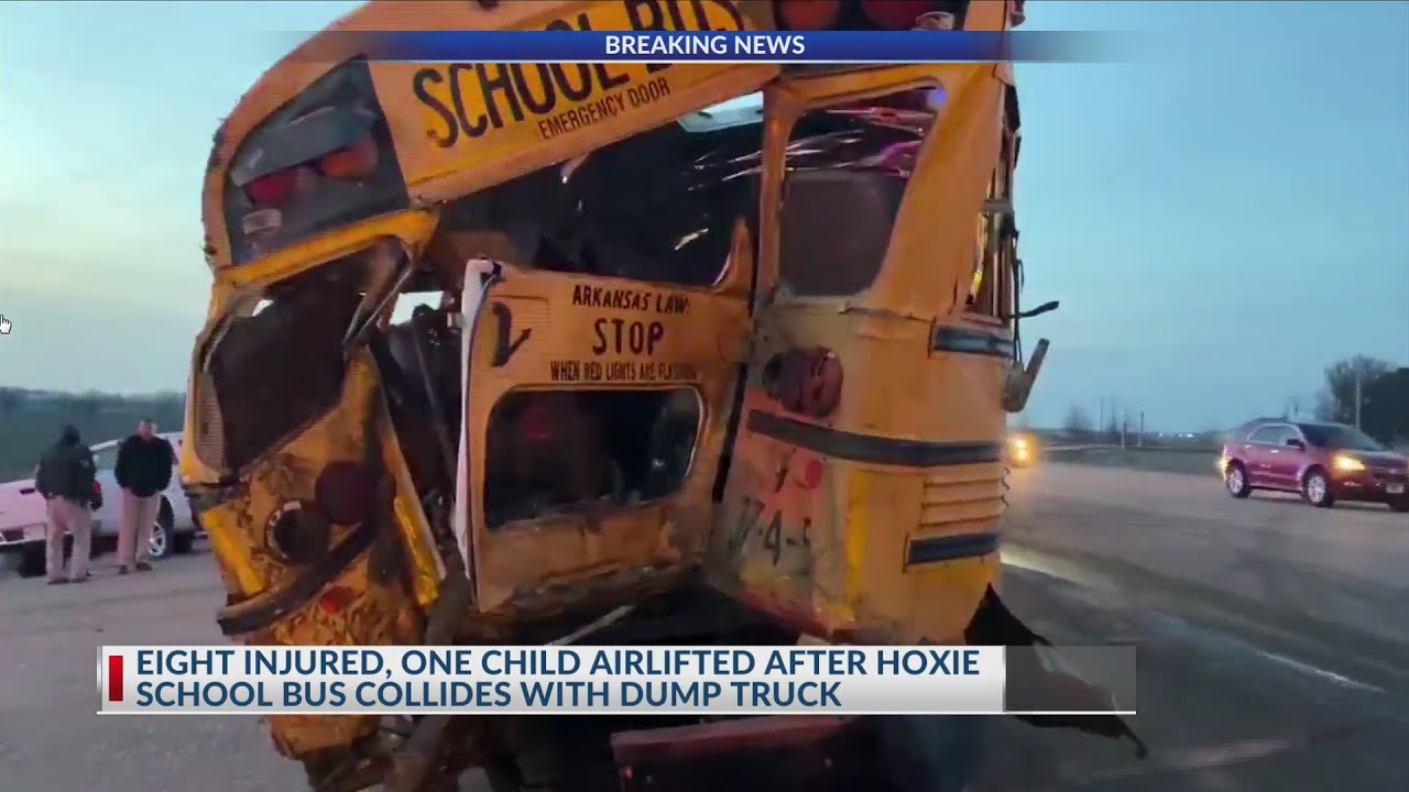 School: Dump truck rear-ends Northeast Arkansas school bus, 7 kids injured, one airlifted