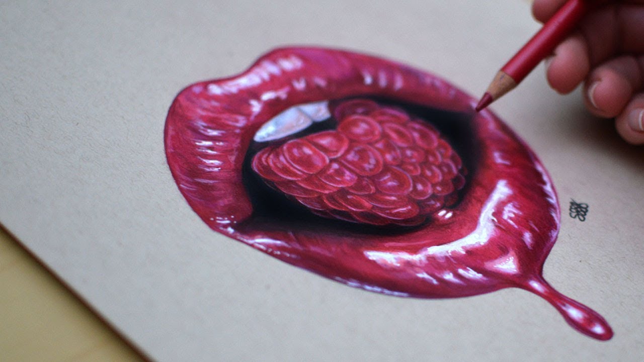 Drawing lips in colored pencil