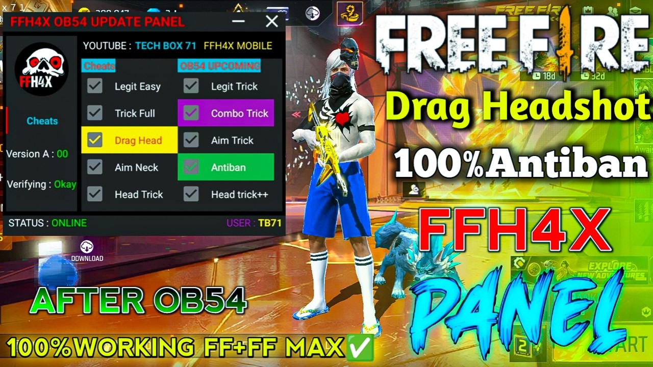 Free Fire Headshot FFH4X VIP PANEL🔥OB54 Update Hack🎡100%Antiban Drag Headshot Sensi🎮 New Injector