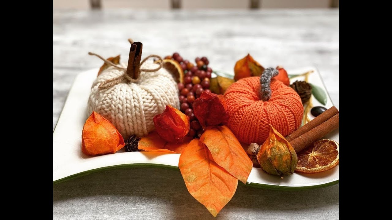 K&uuml;rbis Deko / Herbstdeko / K&uuml;rbis selbst stricken / Описание тыквы / Осенние декорации