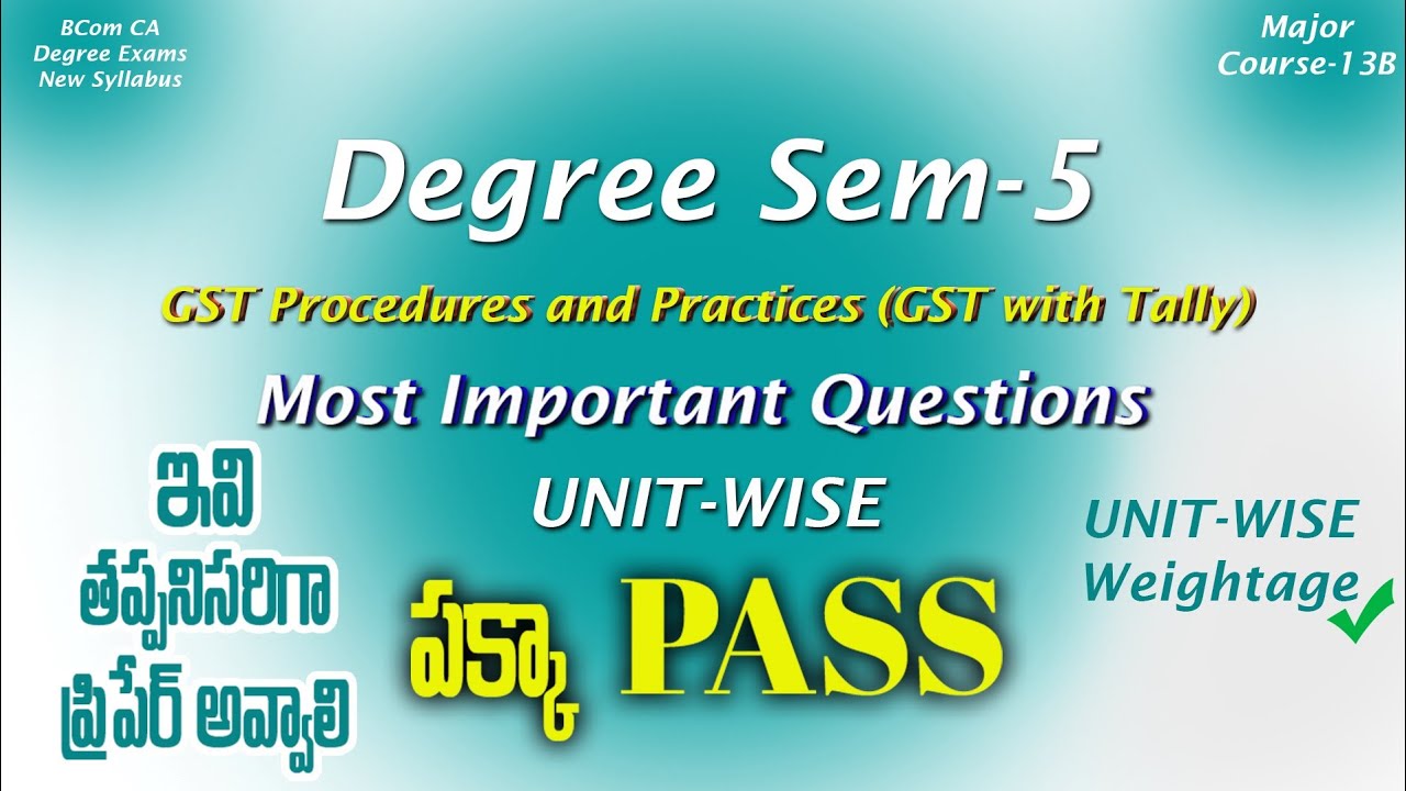 Degree Semester 5 - GST with Tally Most Important Questions UNIT-WISE Degree BCom GST Exams 2025
