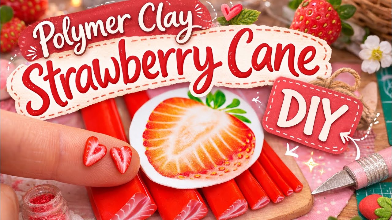 Strawberry Polymer Clay Cane Tutorial, Step by Step Process, WIP Clay Chill Vibes 🍓